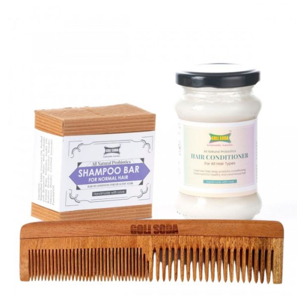 Goli Soda: All Natural Probiotics Conditioner & Shampoo Bar & Neem Wood Comb - Double Tooth - Image 4