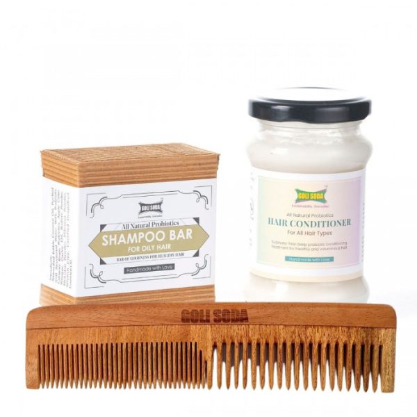 Goli Soda: All Natural Probiotics Conditioner & Shampoo Bar & Neem Wood Comb - Double Tooth - Image 3