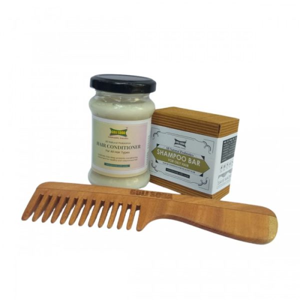 Goli Soda: Natural Probiotics Conditioner, Shampoo Bar & Neem Wood Comb - Wide Tooth With Handle - Image 3