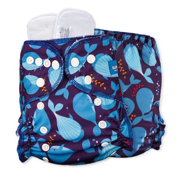 Bumbio : Maxima Reusable Night Cloth Diaper with Baby Blue Whale Design