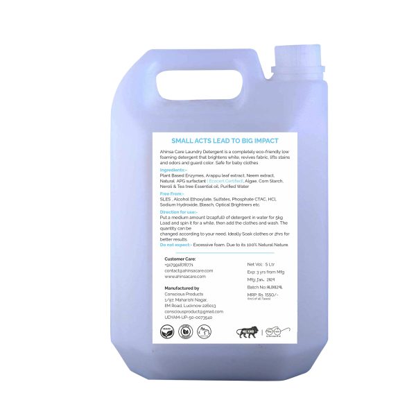 AHINSA CARE : Natural Laundry Detergent Liquid 5liter - Image 2