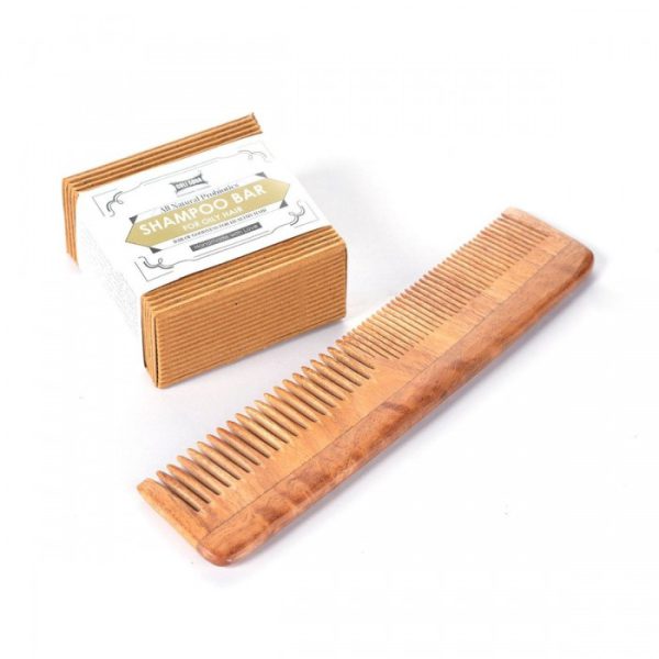 Goli Soda: Natural Probiotics Shampoo Bar & Neem Wood Comb- Double Tooth - Image 3