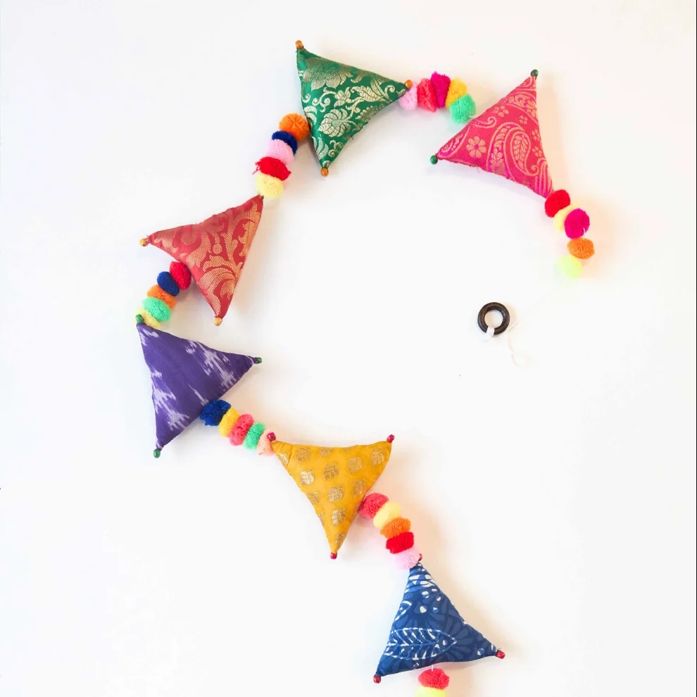 /Use Me : Upcycled Boho Triangles Festive Decoration String Hanging Party Prop.