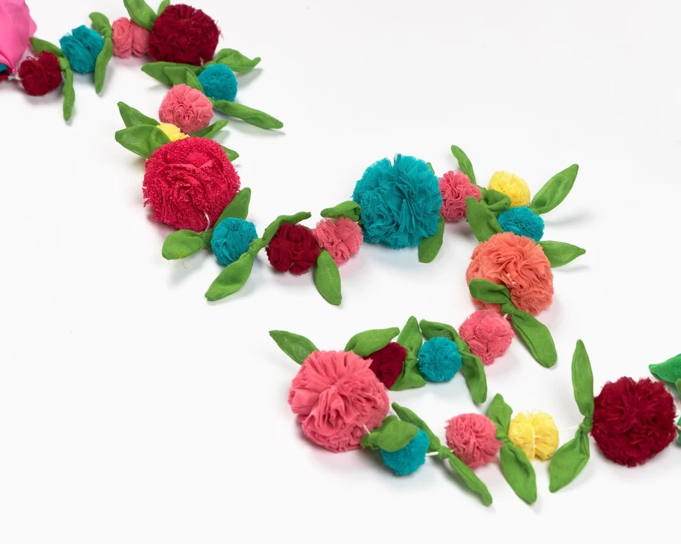 Use Me: Upcycled Handmade Fabric Multicolor Flower Decorative Festive Garland String.